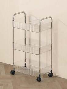 1pc Simple Movable Trolley Storage Rack, Floor-Standing Simple Bookshelf, Cosmetics And Snack Storage Rack With Wheels, Suitable For Home And Office