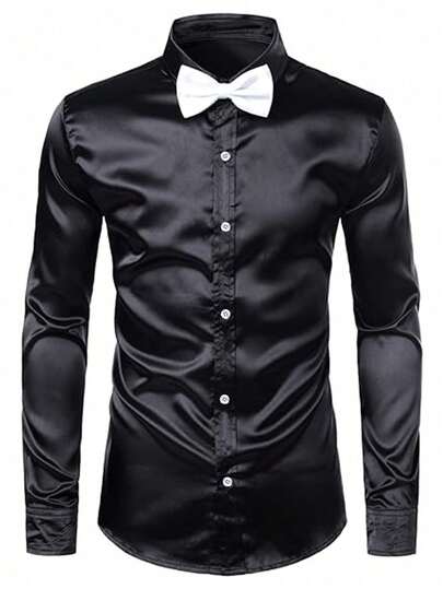 Herren einfarbiges langärmliges Businesshemd mit Einzelknopfleiste, Partykleidung, Herbst