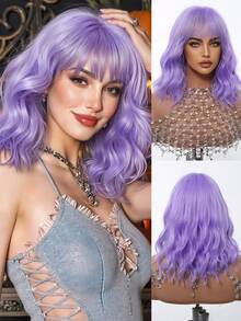 优雅时尚女士假发，14英寸紫色耐热合成假发，节日旅行、派对、角色扮演演员假发，日常音乐节、万圣节必备假发 - 紫色 - 查看 2