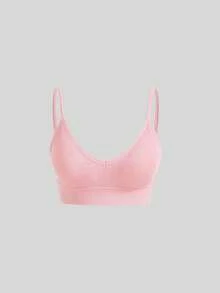 1件女款純色休閒運動內衣，無縫舒適細肩帶性感V領時尚運動內衣背心，適合日常穿著、瑜伽與春季 - 藕粉色 - 查看 7