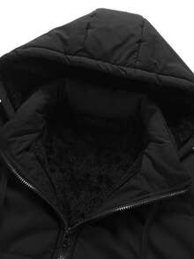 加大码男士防水羽绒服，保暖冬装，加厚保暖内衬，可拆卸帽子 - 黑色 - 查看 5