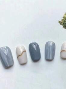 10 Stück handgemachte Nagel Aufkleber, Batik Grau-Blau minimalistischer Stil, ablösbare Nail Art Abziehbilder Aufkleber für Nägel, Nagelzubehör