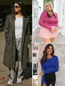 Womens Long Sleeve Crewneck Ribbed Tops Fall Fitted Stretch Casual Basic Shirts 2025 - A-grey - View 5