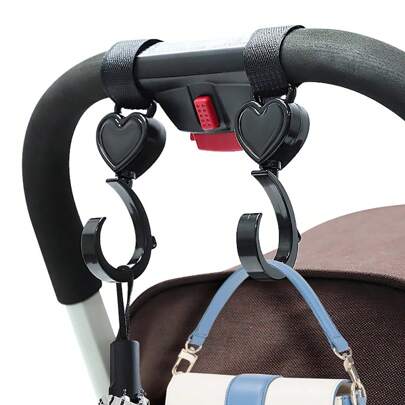 2个婴儿推车挂钩，电动自行车宠物车挂钩，多功能360度旋转挂钩，婴儿床挂钩，心形挂钩