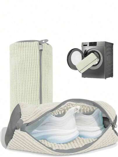 1 bolsa para máquina de lavar sapatos, bolsa para limpeza de sapatos com zíper lateral adequada para máquina de lavar e secar, reutilizável, adequada para todos os tamanhos de calçados, bolsa para limpeza de calçados esportivos para academia, tênis, sacos de roupa suja 360° bolsa durável para máquina de lavar sapatos para todos os tipos de calçados - antideformação, lavável à máquina, secagem ao ar, bolsa protetora para roupa suja com lã rica por dentro, perfeita para tênis e calçados casuais.