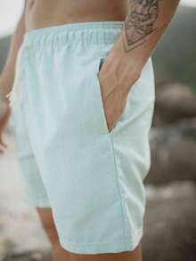 Men's Linen Shorts With Drawstring, Comfortable For Everyday And Leisure - verde menta - Ver 4