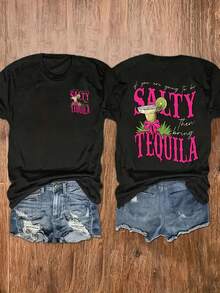 Plus Size Women's Round Neck Casual Short Sleeve T-Shirt, Fashionable For Summer - Black - View 7