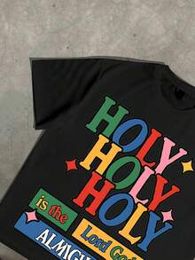1PCS Summer Tops, Y2K Swag Tee, Lord God Almighty, HOLY HOLY HOLY, Holy Repetition, Sacred And Secular, Colors Of Faith, Almighty Humor, Spring/Summer/Fall Men Clothes, Regular Fit Shirt, Christmas & Halloween & Thanksgiving Day & Valentine's Day & Pride & Father's Day & Easter & Mother's Day & New Year & Spring Festival, Men's Round Neck Printed Short Sleeve Casual Everyday T-Shirt, They Are Excellent Gifts For Friends And Family, 100% Cotton T-Shirts Feature, A Youthful And Fashionable Design, Graphic Tees Men, Graphic Tees Women, Cachorro Feliz, Back To School - 黑色 - 查看 3
