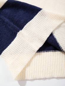 休闲条纹撞色 Polo 领轻薄修身套头针织衫，男女皆宜，秋冬款