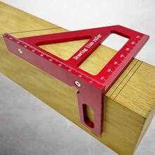 1pc Aluminum Alloy Red Miter Triangle Ruler 45°/90° Woodworking Square Protractor - 3D Multi Angle Layout Measuring Tools