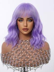 优雅时尚女士假发，14英寸紫色耐热合成假发，节日旅行、派对、角色扮演演员假发，日常音乐节、万圣节必备假发 - 紫色 - 查看 4