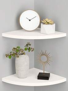 Estante flotante de pared de esquina de madera blanca de 15 cm, estante de almacenamiento y exhibición montado en la pared para accesorios de TV, monitor, altavoz, decodificador, consola de juegos - Multicolor - Ver 5