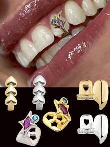 1pc Plated Gold Grillz Mouth Top Tooth Single Grill Cap For Teeth Party Accessories, Rapper, Halloween Teeth,