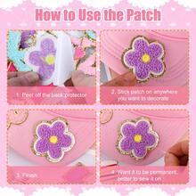 Preppy Chenille Patches Self Adhesive Embroidered For DIY Clothing,Include 52 A-Z Chenille Letter Patches Stickers,20 Rainbow Flower Lighting Bowknot Stick On Patches For Backpacks Hats Jackets - abc - 查看 2