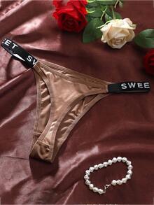 6 sztuk damskich majtek typu stringi z paskiem w kształcie litery, niski stan, oddychające, dopasowane, miękkie, błyszczące, wykonane z satyny - Wielokolorowe - Zobacz 4