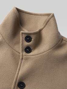 INCERUN Mens Stand Collar Button Front Long Sleeve Casual Basic Solid Jacket Coat Fall Overcoat - Khaki - View 8