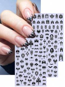 Bộ 7 miếng dán móng tay nghệ thuật Gothic màu đen, decal móng tay Halloween phong cách Gothic, họa tiết dây leo đen, thánh giá, dơi và đầu lâu, phụ kiện trang trí móng tay 3D dạng trượt, thích hợp cho móng tay mùa thu, móng tay ngày lễ. - màu đen - Xem 3