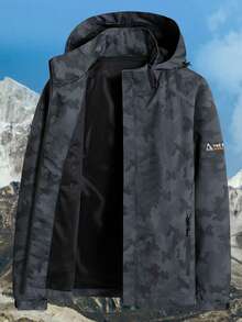 1 件运动型男士户外运动骑行钓鱼徒步防风防水迷彩软壳夹克 - 黑色 - 查看 2