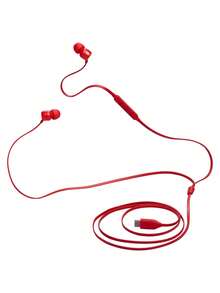 JBL Auriculares con cable tipo C Tune 310C, audio de alta resolución con convertidor digital a analógico, control remoto con 3 botones de ecualización preestablecida y micrófono, cable plano antienredos, compatible con dispositivos USB-C - Rojo - Ver 4