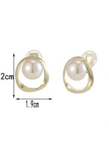 1 Pair Fashionable Faux Pearl Asymmetric Round Clip-On Earrings, Elegant Personalized Clip Earrings Suitable For Women Daily Wear, Holiday Gift - Ear Clip - View 6