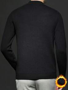 男士立领长袖纯色休闲套头毛衣，秋冬季保暖厚针织衫 - 黑色 - 查看 6