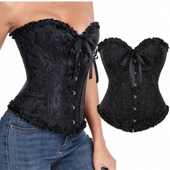 1pc Women's Jacquard Corset, Lace-Up Back Adjustable, Suitable For Halloween, Banquet