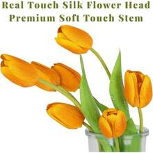 10PCS Artificial Flowers With Vase, Faux Tulip Flower Artificial Flowers Bouquet In Glass Vase, Faux Flower Arrangement Suitable For Home Office Decoration, Dining Table Centerpiece - 透明+花瓶/日落+鬱金香 - 查看 2