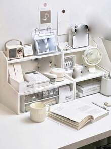 1 件双层桌面整理架，多功能展示架，适用于书桌、宿舍、办公室、化妆品、文具、盆栽植物、护肤品（不含贴纸）