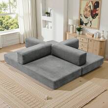 78.7" Foldable 3-Seater Fabric Sofa Bed With Square Armrests, Modular Compressible Living Room Sofa Set, Vintage Suede Comfortable Lounge Chair Sofa, Lazy Sofa (Bean Bag), And Bedroom Sleeper Sofa Bed - 淺灰色 - 查看 9