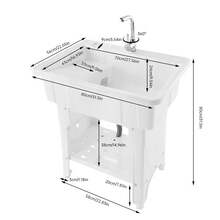 Freestanding Plastic Laundry Sink With Washboard, Indoor And Outdoor Utility Sink With Cold And Hot Water Faucet, Hoses And Drain Kit For Laundry Room, Garage, Basement, Garden - White - View 2