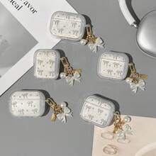 1 件装时尚 Apple 耳机保护壳，白色 3D 珍珠金蝴蝶结饰面，蝴蝶结元素，带蝴蝶结饰物，防震、防护、防尘、时尚，适合青少年和年轻人，日常使用和礼物