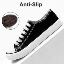 Haifago Low Top Black Lace Up Casual Canvas Sneakers For Women, Comfortable Lightweight Classic Fashion Sneakers Popular 2025,Tennis Shoes,Suitable For Daily Wear, Indoor, Outdoor, Work.Black Shoes - 黑色 - 查看 2