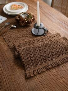 1 pieza Camino de mesa estilo vintage americano, unicolor caqui tejido con borlas naturales, rectangular para mesa de café, soporte de TV, fiesta, cumpleaños, decoración de mesa de comedor, para todas las estaciones, decoración de otoño, decoración de la habitación