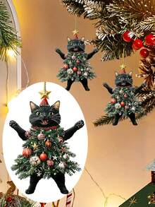 2/1 szt. Uroczy wisiorek z kotem, dekoracja świąteczna, 2D (nie 3D) Uroczy wisiorek na choinkę z kotem, czarny kot, pluszowy kot, ozdoba świąteczna, noworoczna, ozdoba samochodowa, ozdoba choinkowa