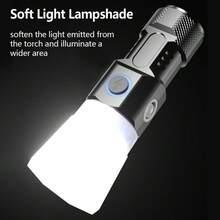 1 PC LED Mini Flashlight High Lumens,6 Lighting Modes,Type-C USB Rechargeable Flashlight Portable ,USB Rechargeable Small Flashlight With Side COB Light ABS Shell Magnetic With Lampshade - Silver - View 3