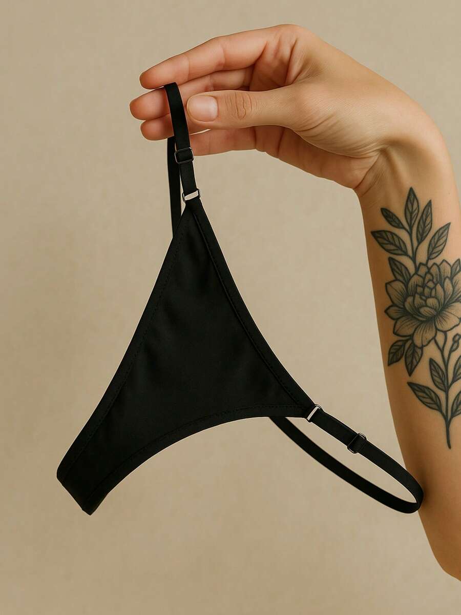 Extremely Sexy Thong Panties Smooth Fabric Side Adjustment High Waist Lingerie Premium Intimate Fashion - 黑色 - 查看 1