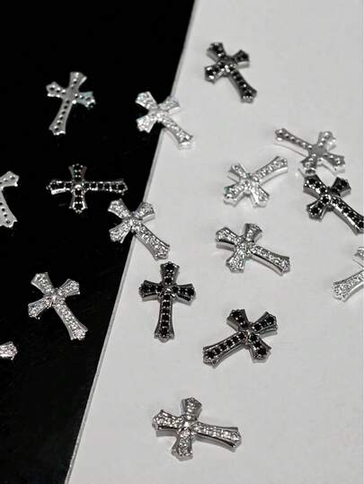 4 decoraciones de uñas de estilo ciberpunk oscuro con cruces de circonita, gemas de uñas religiosas brillantes, accesorios de uñas que hacen que las uñas luzcan talla grande exquisitas, específicamente para salones de uñas o para decorar tus uñas en casa. Suministros para uñas