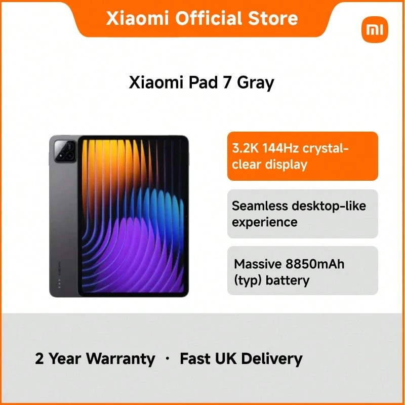 Xiaomi Pad 7 8GB+128GB / 8GB+256GB – Snapdragon 7+ Gen 3, 11.2" 3.2K 144Hz Display, Dolby Vision, Wi-Fi 6E, USB 3.2, 8850mAh + 45W Charging – Ideal For Study, Streaming & Creative Work - UK Plug(220-240V) - View 1