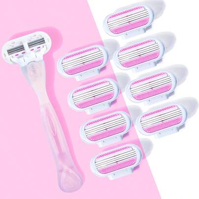 jifuli Damen Bikini Sicherheitsrasierer mit auswechselbarem 3-Klingen-Edelstahlkopf für Haarentfernung