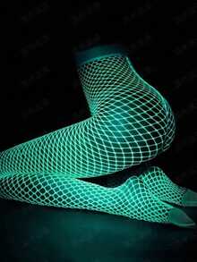 1 Peça Meia-Calça Luminosa, Brilha no Escuro, Meia-Calça de Rede, Meia-Calça de Rede de Pesca Luminosa Sexy, Meia-Calça de Dança, Cintura Alta Vazada, Meia-Calça Fluorescente para Festa, Meia-Calça Feminina que Só Brilha sob Luz Solar ou Luz Forte. - Multicolorido - Visão 6