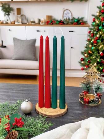 4 Adet Noel Uzun Kokulu Mum, 10 İnç Pembe Kokulu Dumansız Koni Şeklinde Mumluk, Parafin Mumu, Çekirdekli - 8 Saat Yanma Süresi, Ev Atmosferi Dekorasyonu, Ev Mumluk Hediyesi, Ev Dekorasyonu, Noel Süslemeleri, Oda Dekorasyonu, Noel Hediyeleri