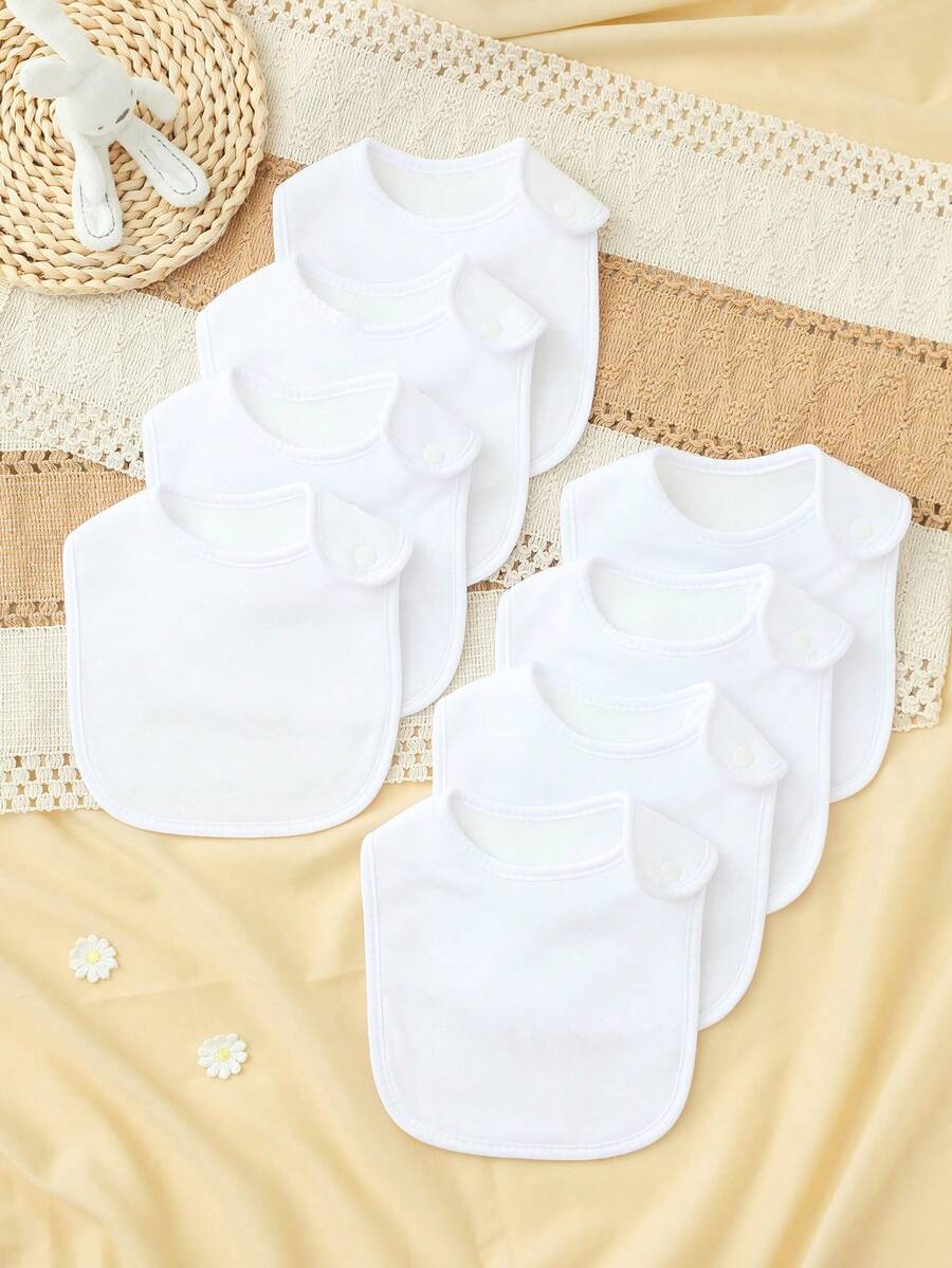 Benxoine 8pcs/Pack Solid Color Baby Bibs, With Adjustable Buttons, DIY Customizable For Coloring Or Embroidery, Create Unique & Beautiful Bibs For Your Baby
