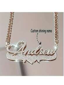 Customized Name Heart Pendant Necklace - Personalized Shiny Name Charm Set With Stainless Steel Chain - Perfect Gift For Birthday, Anniversary And Special Occasions - Punk Retro Style - Multicolor - View 2
