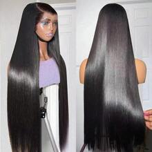 34 Inch 200% Density 13*4/13x6 HD Transparent Lace Front Wigs Pre Plucked Straight Human Hair Wigs Lace Frontal Wigs Baby Hair Natural Black - 自然色&黑色系 - 查看 9