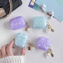 1-Pack AirPodsCase, Premium TPU Material, Purple & Blue Glitter Finish With Shell Element, Crystal Pearl Charm, Shockproof, Protective, Dustproof, Fashionable, Ideal For Teens & Young Adults, Everyday Use & Gift - Multicolor - View 4