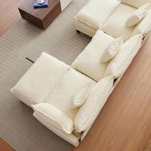 112" Modular Sectional Sofa, U-Shape Cloud Couch/Deep Seat/Armrest/Plush Corduroy Fabric, No Assembly Required, Space-Saving, 200 Pounds Boneless Compression Sleeper Sofa For Living Room - Màu be - Xem 4