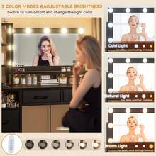Vanity Desk With Mirror And Lights, 3 Color Modes With Adjustable Brightness, 5 Spacious Fabric Drawers & Open Storage Shelves, Modern Makeup Vanity Table For Bedroom - 查看 3