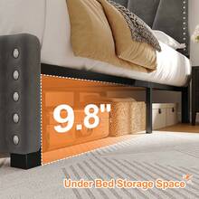 EnHomee Queen/King Size Bed Frame With LED Lights And Charging Station Platform Bed With Storage Headboard Sturdy Wooden Slats Support, Noise-Free, Easy Assembly, Grey - 查看 7