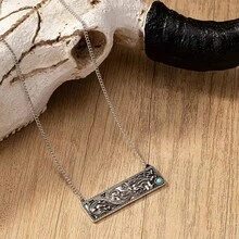 قلادة معلق مستطيلة من سبيكة مرصعة بالفيروز، مناسبة للجنسين قطعة واحدة