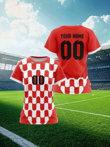 2025 Customized Sports Jersey, Summer Outdoor Sports Singlet Short Sleeve, Women's Sports Team Club Training Jersey Top With Front & Back Printed Name & Number, Breathable Quick-Dry Casual Everyday Wear, Party Outfit, Comfortable Fit, Red & White Contrast Color